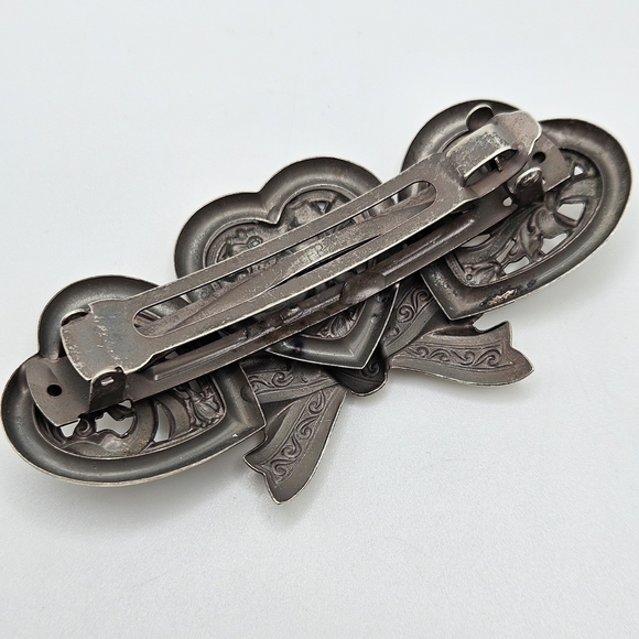 VINTAGE Art Deco Silver Plated Hearts French Hair Barrette Made in France main image 4